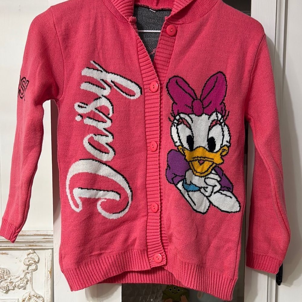 NWOT Disney Daisy Duck Pink GIRLS Hooded Button Down Cardigan Sweater Size 10